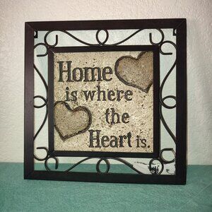 Home is where the heart is quote wall art metal ceramic mixed media cottagecore